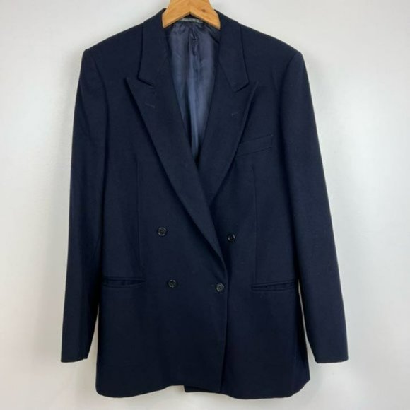 Vintage Andrea Silardi Wool Cashmere Navy Dark Blue Blazer Jacket Pockets M / L - Picture 16 of 16